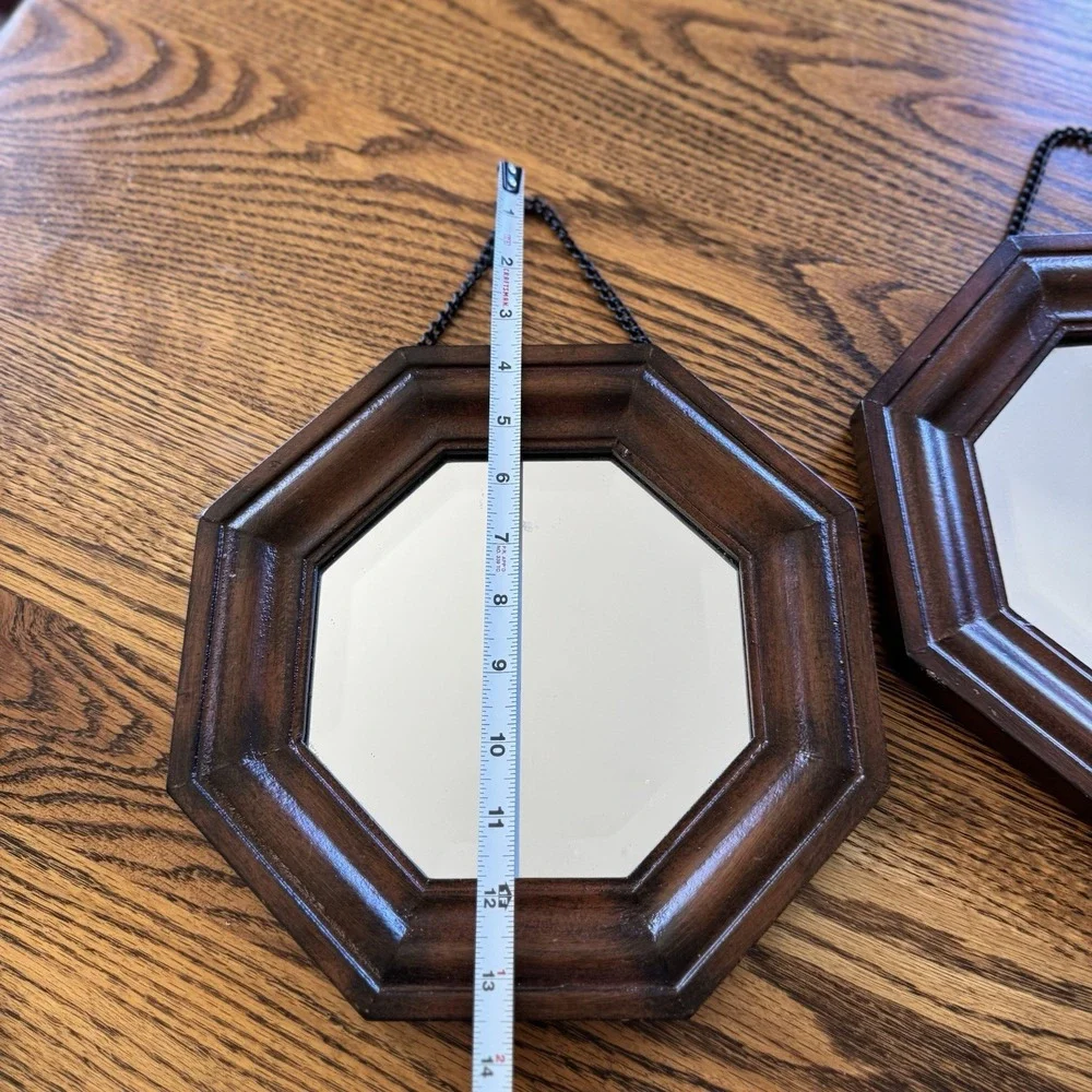 Vintage Wooden Framed Octagonal Wall Mirror Pair Set‎ Of 2 10